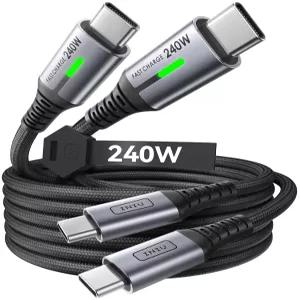 INIU 240W USB-C to 케이블 6.6ft+6.6ft 고속 충전 타입 C 코드 나일론 꼬임 LED 표시등 데이터 전송 17 16
