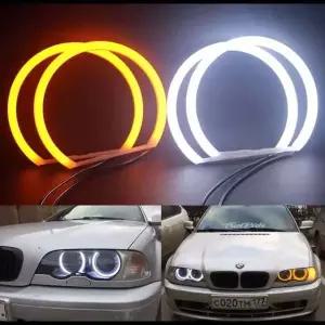 화이트 앰버 엔젤 아이 헤일로 링 DRL 자동차 조명 BMW 호환 E36 E38 E39 e46 용 코튼 라이트 131mm x 4