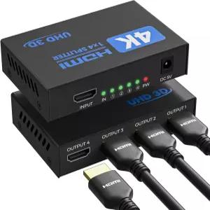 4대 모니터용 HDMI 분배기 1 4 출력 4K 30Hz USB to DC 전원 케이블 포함 4방향