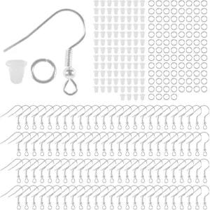 DIY 주얼리 제작을 위한 점프 링과 귀걸이 백이 포함된 300개 세트 후크 실버 색상 키트