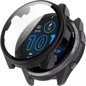 2개 세트 Garmin Forerunner 965 케이스용 Senter 커버 하드 PC 범퍼 강화유리 방탄 스마트워치와 호환됨