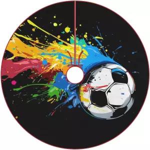축구공 크리스마스 트리 스커트가 있는 컬러 스플래시 30 x30 프린트 장식 베이스 커버 매트 휴일 파티