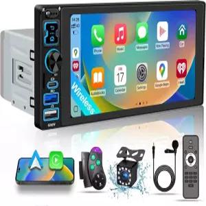 무선 CarPlay 및 Android Auto 지원 싱글 DIN 카 스테레오 라디오 6.8 IPS 1280x600 터치스크린 차량용