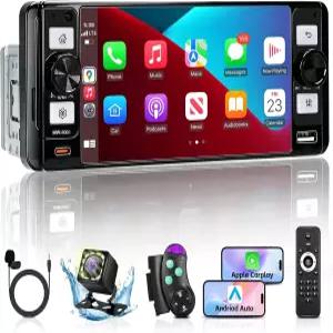 무선 CarPlay 및 Android Auto 지원 싱글 DIN 라디오 카 스테레오 5.7 IPS 터치스크린 블루투스 1080P 백업