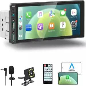 REAKOSOUND 6.9 싱글 디인 카 스테레오 CarPlay 및 Android Auto 지원 터치스크린 라디오 블루투스 후방