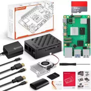 RasTech 라즈베리 파이 5 4GB 키트 에디션 액티브 쿨러 포함 27W GaN 5.1V5A USB-C 전원 공급 장치 Pi5