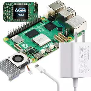 라즈베리 파이 5용 iRaspTek 기본 스타터 키트 4GB RAM - 보드 27W PD 전원 공급 장치 및 액티브 쿨러 포함