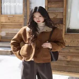 스웨이드 자켓 재킷 점퍼 가을 겨울 MISHOW 여성 여자 브라운 리버시블 시어링 코트 2025 도트 땡땡이 무늬