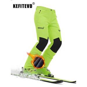 KEFITEVD 남성용 겨울 양털 안감 스키 스노우 팬츠 방풍 스노우보드 방수 4 지퍼 포켓 야외 하이킹 바지