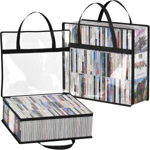 라이프윗 CD 보관 가방 손잡이가 달린 투명 PVC 미디어 정리함 2개 세트 지퍼와 있는 240장의 수 블루레이