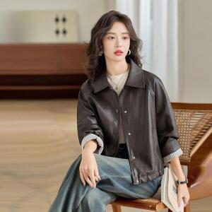 꾹상3 여성 하이닝 리얼 가죽 재킷 봄가을 라이더 숏 빅사이즈 코트 트렌드