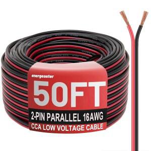 에너지아스터 16게이지 와이어 16AWG 자동차용 전기 와이어 50개FT | 2선 빨강-검정 12V/24V DC 케이블 LED 스트립 구리 도금 알루미늄 연장 코드 라이트 RC카 스피커용 전선