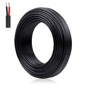 22게이지 2도체 전선 20미터 / 65.6피트 22 AWG 절연 연선 접속선 검은색 PVC 재킷 주석 도금 구리 연장 코드 LED 스트립 램프 조명용 유연한 저전압 케이블