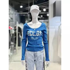한정수량 [에고이스트] 배색 프린팅 U넥 골지 티셔츠 ER2CL363 2812796
