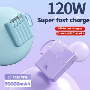 50000mAh 휴대용 전원 은행 120W 고속 충전 모바일 전원 iPhone Samsung용 외부 배터리 PowerBank