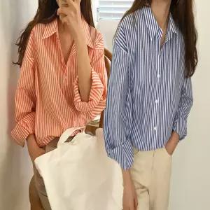 여성 컬러 단가라 세로 스트라이프 베이직 셔츠 남방