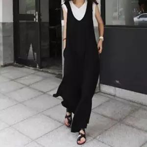 여성 봄 여름 심플한 유넥라인 민소매 롱 점프수트
