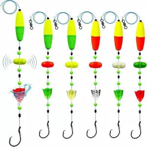 다미델 6Pcs 메기 낚시 장비 준비 키트 2 in 1 회전 래틀/더블 비즈 플로트 산티 리그 페그 프리 조정 가능