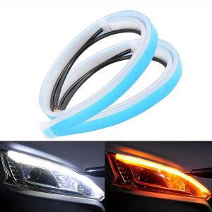 2pcss 12V LED DRL 자동차 주간 러닝 라이트  방수 스트립 헤드 화이트 회전 신호 노란색 브레이크  조명