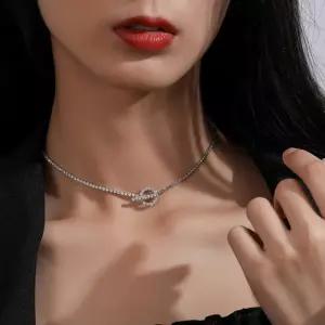 테니스 큐빅 초커 목걸이 크리스탈 토글바 여성 3mm