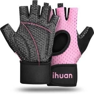 ihuan 통기성 무게 부하 운동용 헬스장 장갑 핑거리스 손목 지지대 손바닥 보호 강화 피트니스를 위한 추가