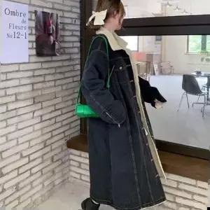 안감 양털 소재 따뜻한 패션 롱롱 데님 재킷