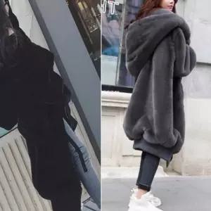 여성 캐주얼 후드 코트 공항 데일리 패션 인조 JHS+F8ABF 모피 점퍼