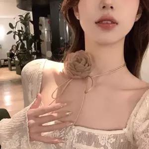 오간자 플라워 끈 목걸이 초커 코사지 악세서리