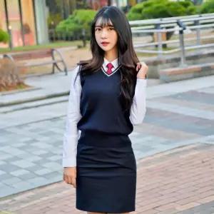 (빅사이즈) 네이비 화이트라인 교복조끼(여자) -4XL