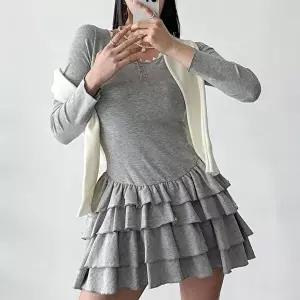 [신상오픈런]여자 프릴 러블리 슬림 레이스 캉캉 미니원피스_X