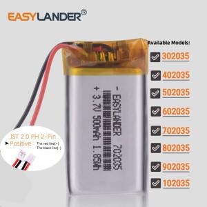 3.7V 250mAh 402035 리튬 폴리머 충전식 배터리 JST 2.0mm 2pin