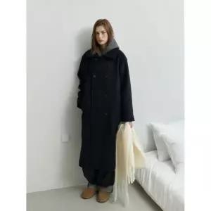 ENTHE FOVE [ 메리노울 ] 에센셜 프리미엄 울 오버핏 더블 롱코트 _ 블랙 2349971