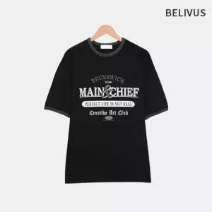 [빌리버스]빌리버스 코튼 20수 배색 레터링 반팔 티셔츠 BRV131
