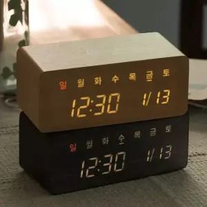 플라이토 우드 무선충전 데이트 LED 탁상시계 시즌2
