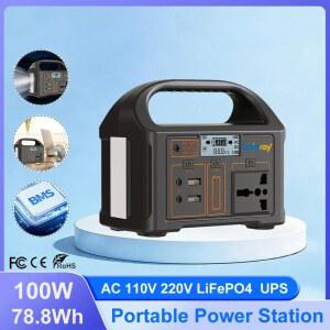 100W 태양광 발전기 76.8Wh LiFePO4 충전 스테이션 (캠핑용) 220V/110V 야외용 이동식 전원 공급 장치
