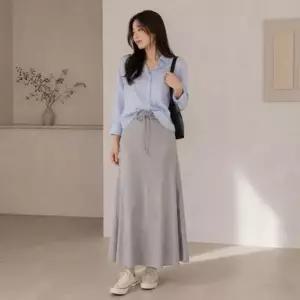 [하프클럽/]주름 편안한 미니 코디 모임 30대 롱스커트 여친룩