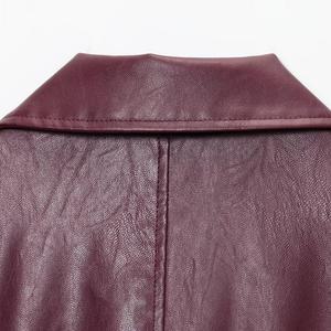 호빵걸 여성 가을 빈티지 터틀넥 집업 와인 가죽 코트