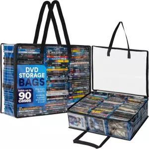 Besti 블루레이 케이스 홀더 정리함 DVD CD 보관용 손잡이 달린 투명 비닐봉지 2개 세트 비디오 게임 최대