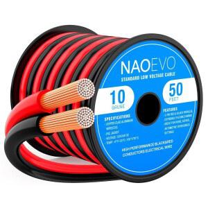 NAOEVO 10 게이지 와이어 2 도체 CCA 레드 블랙 전기 와이어 50피트 | 자동차 스피커 LED 해양용 12V/24V DC용 PVC 절연 AWG 유연하고 전도성이 높으며 마모에 강한