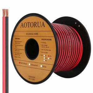 AOTORUA 100피트 16/2 게이지 레드 블랙 케이블 연결 전선 16AWG 2도체 2색 유연한 병렬 지퍼 와이어 LED 스트립 연장 코드 12V/24V DC 케이블 리본 램프 테이프 조명용