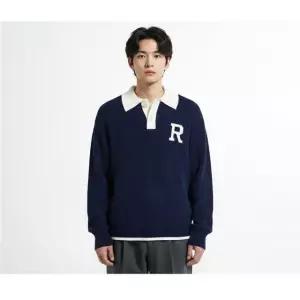 스파오 카라배색 자수 스웨터 SPKWE12C54-O