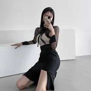 [신상오픈런]여자 시스루 홀복 레이스 머메이드 스판 원피스_X