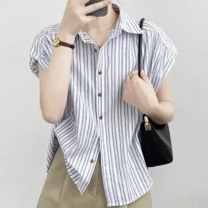 여성 스프 셔츠 루즈핏 카라넥 여름 캡소매 블라우스