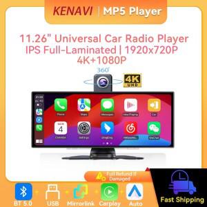 11.26 인치 자동차 DVR 4K 대시 캠 듀얼  무선 Carplay 및 Android 비디오 레코더 모니터 멀티미디어 플레