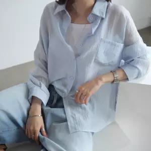 [하늘바라기]린치 시스루 크링클 셔츠