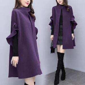 여성 봄 가을 겨울 빅사이즈 하프 모직 코트 레드 윙 A라인 망토