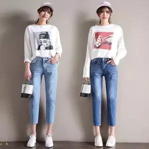 [아우트_6816]여성 스판청바지 9부 워싱 하이웨스트