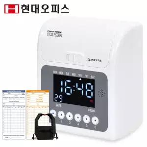 [현대오피스] 출퇴근기록기 EF-5600D +카드 100매 6란인자 흑적양색도트 디지털표시 지각조퇴표시
