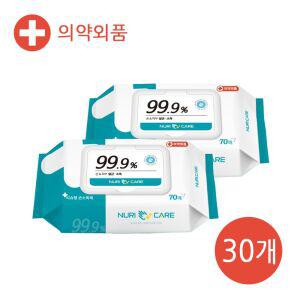 의약외품 누리케어 손소독물티슈 70매 30개 소독티슈