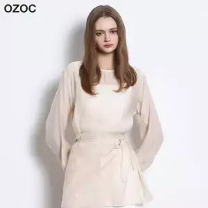 [오조크(OZOC)] 시스루 랩 긴팔 롱블라우스 (택가격 142000원)